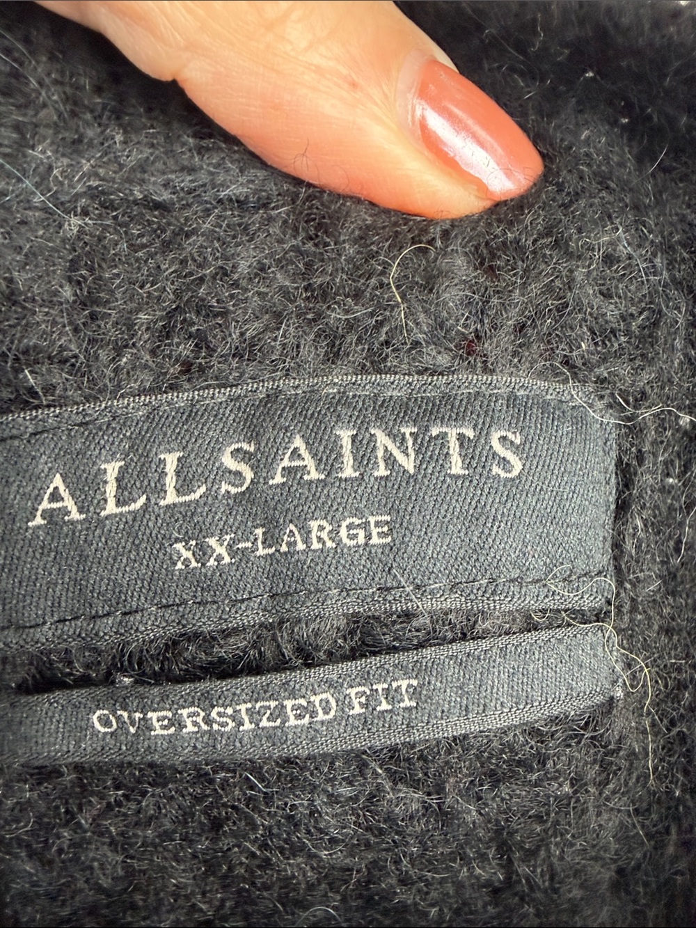 AllSaints Sur Crew Distressed Alpaca Wool Sweater Green Black XXL NWOT - Picture 3 of 11